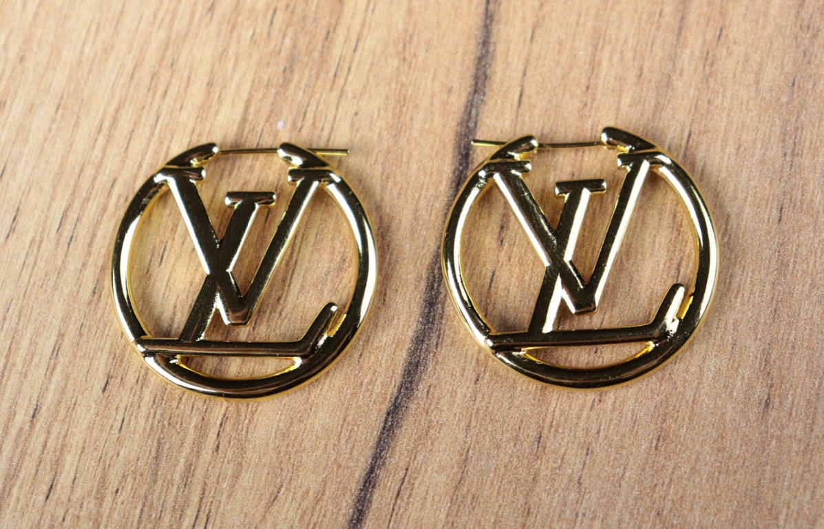 Vintage Louis Vuitton Monogram Earrings Gold 3cm 2 in 1 Hoop