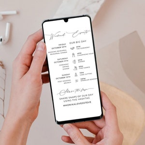 Nowoczesny szablon harmonogramu listu powitalnego Minimalistyczny harmonogram ślubu Plan ślubu Natychmiastowe pobieranie Listu powitalnego do druku MN04