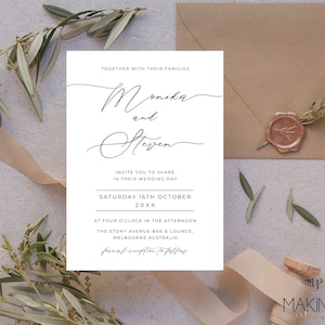 Modern Script Wedding Invitation Calligraphy Wedding Invitation Printable Template Wedding Invite Minimalist Elegant Simple Editable MN04