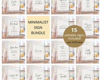 Minimalist Wedding Sign Bundle, Modern Minimalist Wedding, Reception Sign Template, Canva Editable Templates, Instant Download MPMN003