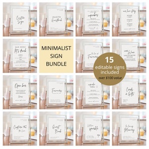 Minimalist Wedding Sign Bundle, Modern Minimalist Wedding, Reception Sign Template, Canva Editable Templates, Instant Download MPMN003