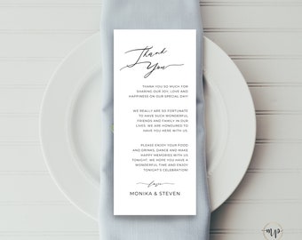 Minimalist Thank You Place Card, Thank You Napkin Note, Printable Thank You, Place Setting Thank You, Editable, Wedding Table Setting MN04
