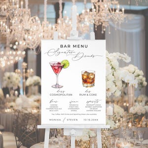 Bar Menu Sign Signature Drinks Wedding Cocktails Bar Sign Editable Template Poster Minimalist Reception Signage Instant Download MN04