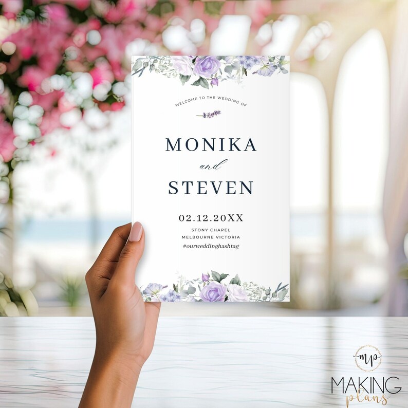 Wedding Timeline Program With Icons, Lavender Sage Folded Order of ...