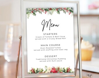 Christmas Menu Card for Christmas Lunch Menu Template Printable Christmas Dinner Menu with Greenery Holiday Menu Instant Download CH010