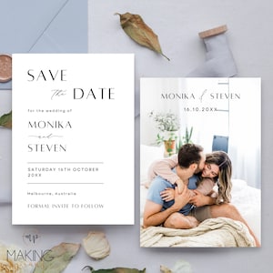 Modern Minimal Photo Save the Date Template, Printable Save the Date, Instant Download, Editable Canva Template, Minimalist Wedding MN02
