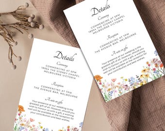 Wildflowers Wedding Details Card Template Boho Floral Wedding Enclosure Colorful Flower Insert Card Canva Template Instant Download WF02