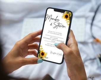 Wedding Evite, Yellow Sunflower Invite, Modern Wedding Invite, Rustic Sunflower Invite, Electronic Text Invite, Editable Template MPYS001