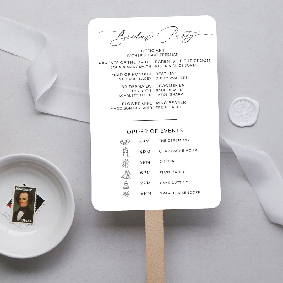 Wedding Program Fan Template, Outdoor Modern Wedding Program With Icons ...