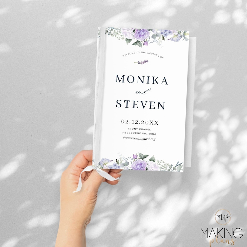 Wedding Timeline Program With Icons, Lavender Sage Folded Order of ...
