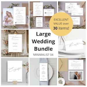 Minimalist Wedding Stationery Bundle Large Elegant Script Reception Set Modern Invitation Suite Signage Package Canva Template MN04