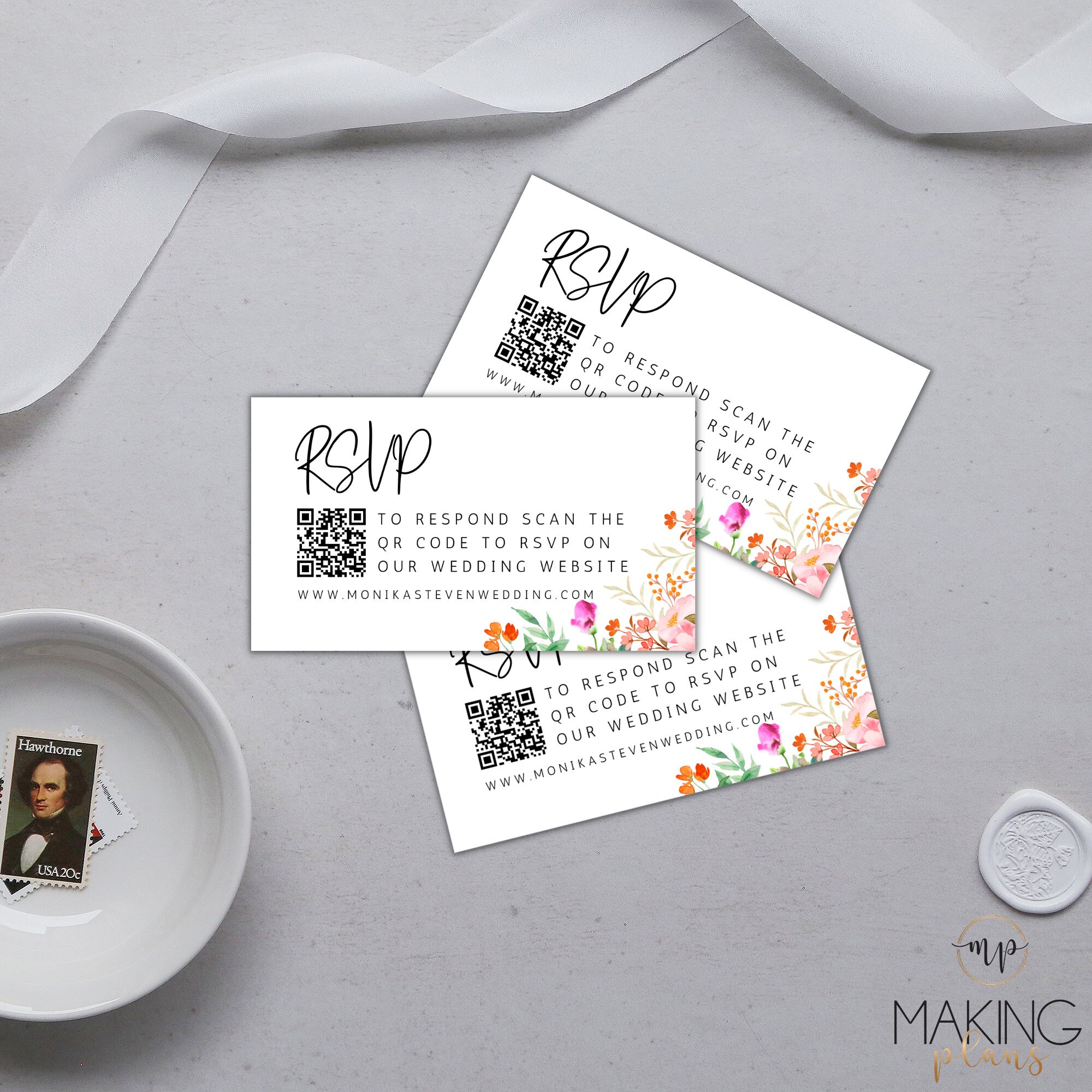 QR Code Business Card Rsvp, Response Card, Modern Wedding Reply Card ...