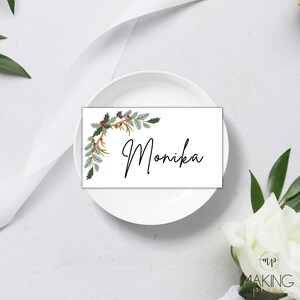 Christmas Party Place Names, Christmas Place Card Template, Escort Card Printable, Holiday Seating Card, Name Card, Instant Download - CH004
