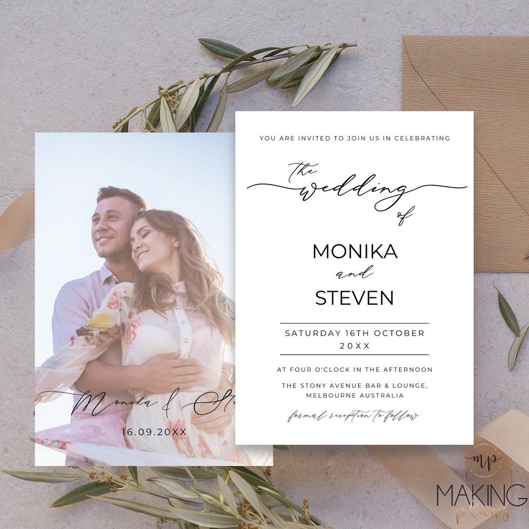 Printable Wedding Invite With Photo, Script Wedding Invitation Template ...