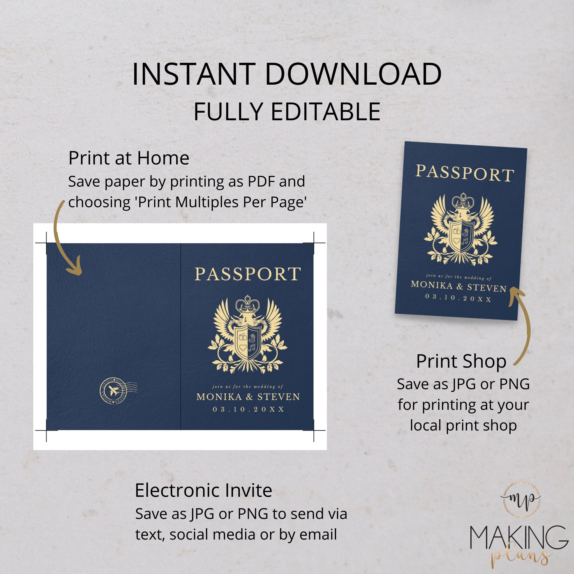 Passport Wedding Invitation Template Printable Wedding Invite - Etsy