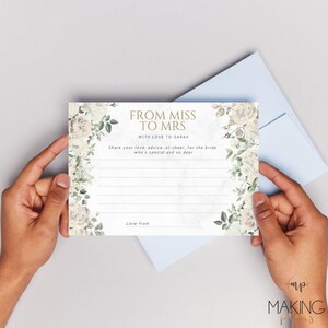 Advice For The Bride To Be Creamy Rose White Flowers Wedding Advice Cards Bridal Shower Game Printable Advice & Wishes from Miss to Mrs CR01