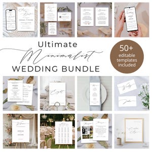 Ultimat minimalistiskt bröllopspaket Modernt bröllopsbrevpapperspaket Elegant bröllopssvit med QR-kod Redigerbar bordsskylt MN04