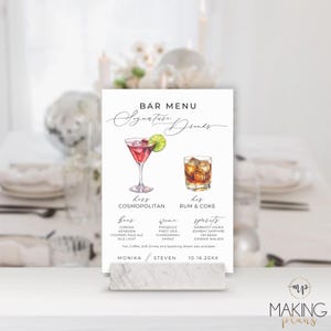 Wedding Bar Menu Sign Signature Drinks Canva Template Instant Download His and Hers Cocktails Minimalist Signage Reception Beverages MN04