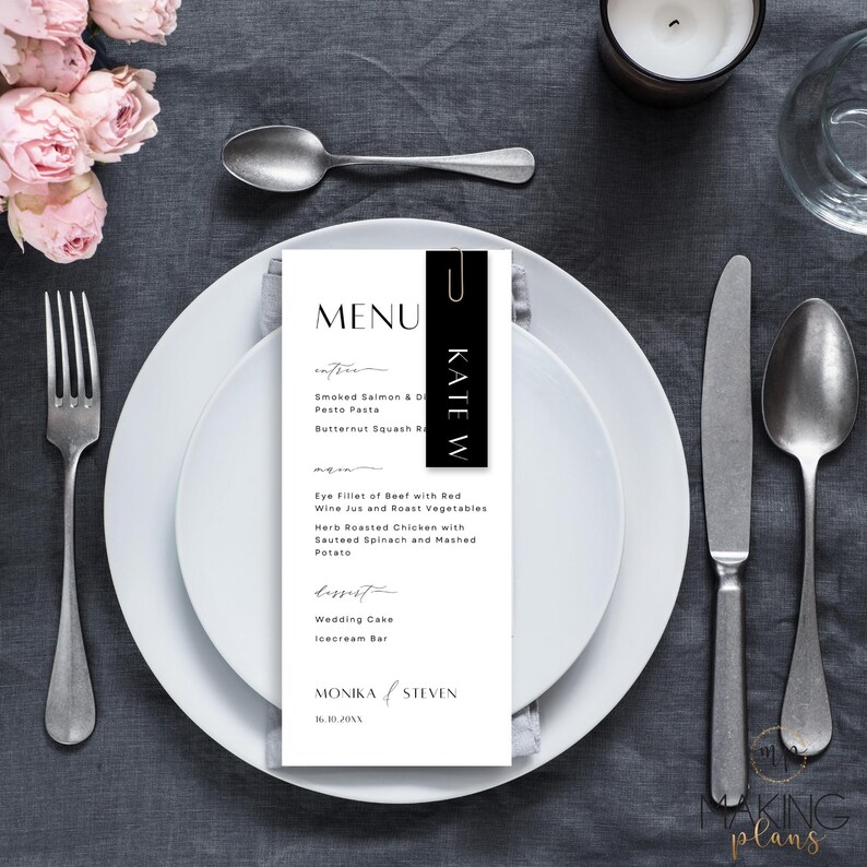 DIY Printable Wedding Menu & Place Cards Slim Guest Name Tags + 4x9 ...
