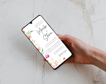 Boho Wedding Invitation, Electronic Wedding Evite, Wildflower Wedding Smartphone Invitation, Digital Wedding Invitation Template WF001