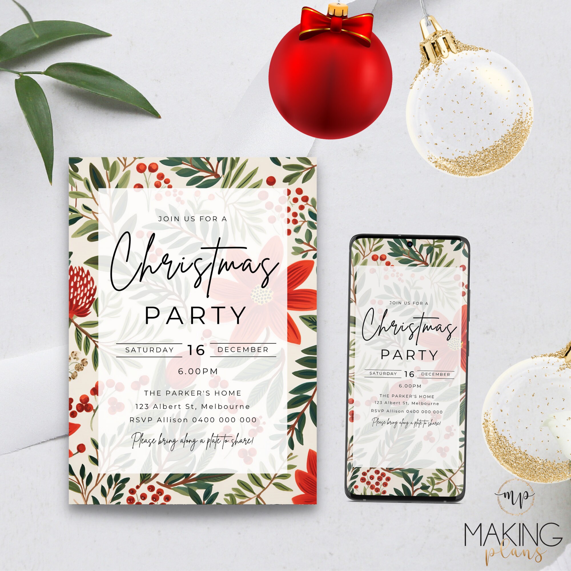 Editable Christmas Party Invitation Holiday Staff Party Invite for ...