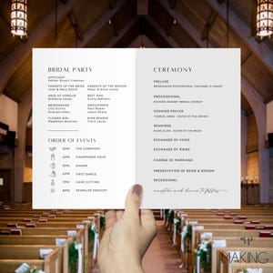 Church Program Wedding, Folded Minimalist Wedding Program Template, Modern Order of Service, Catholic Ceremony Foldable Program MN02