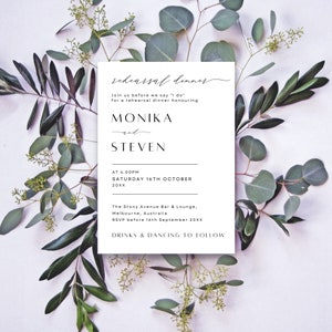 Modern Rehearsal Dinner Invitation, Minimalist Dinner Invite, The Night Before Wedding Rehearsal Invite, Editable Template, Electronic MN02