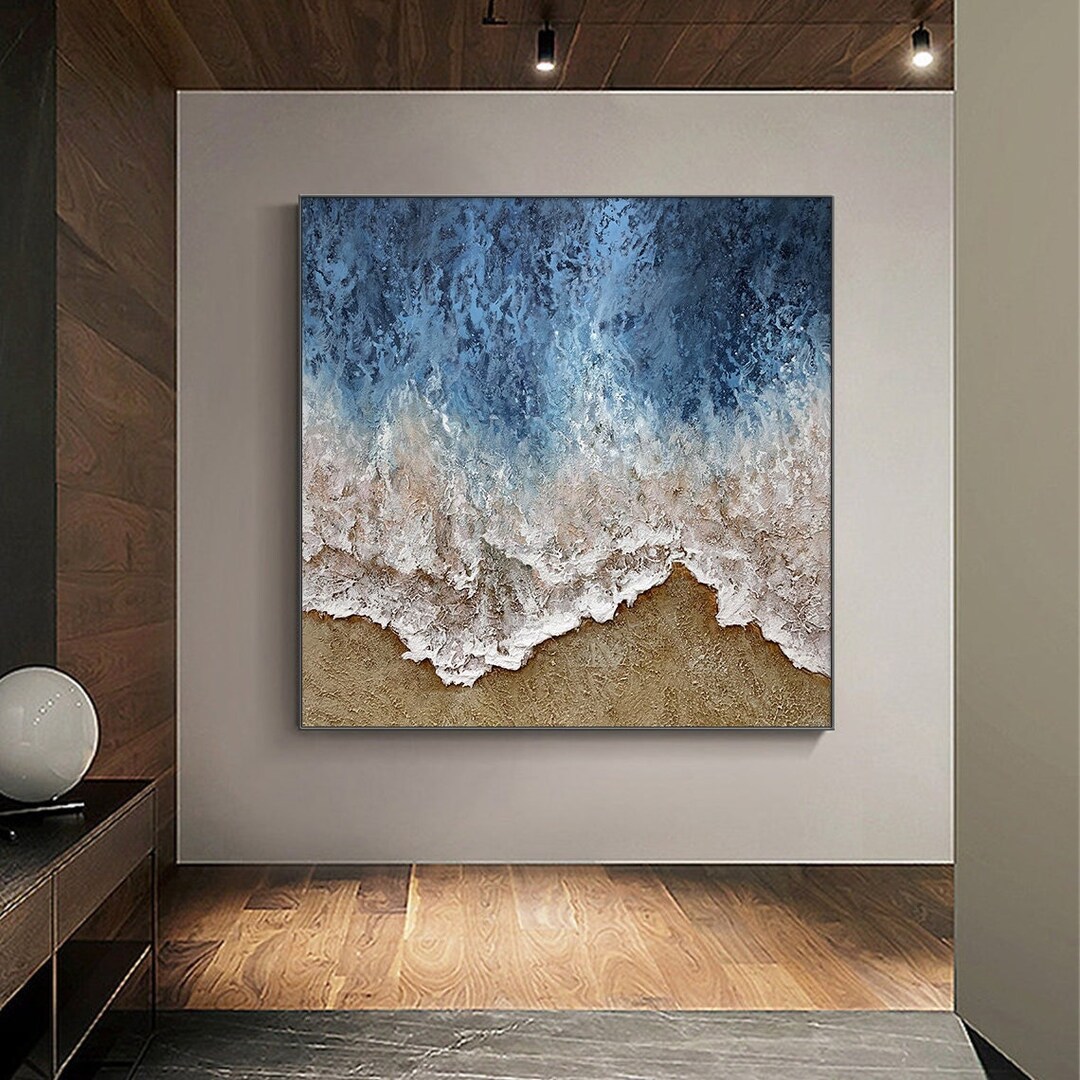 Large 3D Textured Coastal Wall Art Framed Green Beach Painting Etsy