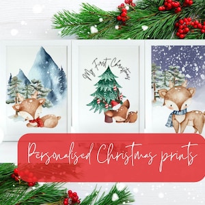 Christmas nativity scene reindeer  personalised family prints x 3