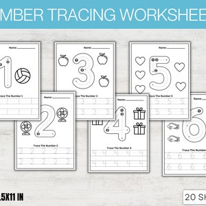20 Number tracing worksheets, traceable numbers, preschool worksheets, 0-20 Printable Number Tracing, Kids Tracing, handwriting practice pdf