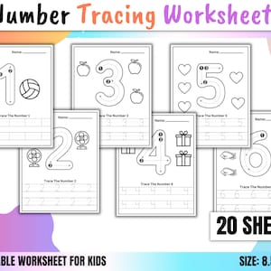 20 Number tracing worksheets, traceable numbers, preschool worksheets, 0-20 Printable Number Tracing, Kids Tracing, handwriting practice pdf