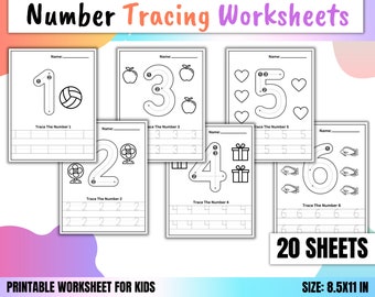 20 Number tracing worksheets, traceable numbers, preschool worksheets, 0-20 Printable Number Tracing, Kids Tracing, handwriting practice pdf