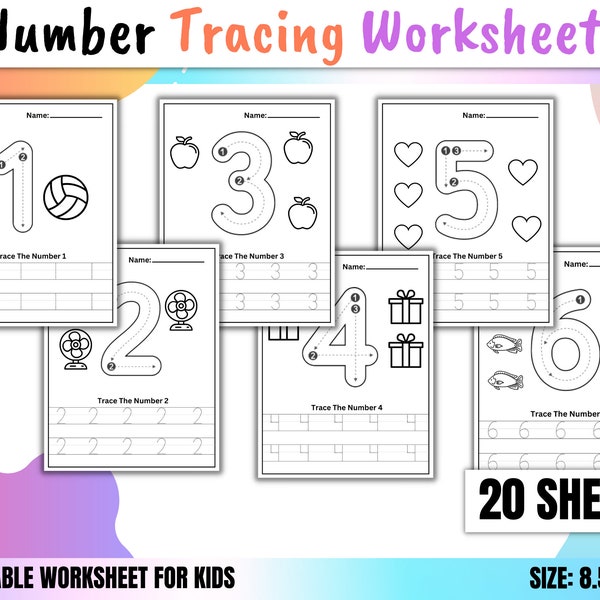 20 Number tracing worksheets, traceable numbers, preschool worksheets, 0-20 Printable Number Tracing, Kids Tracing, handwriting practice pdf