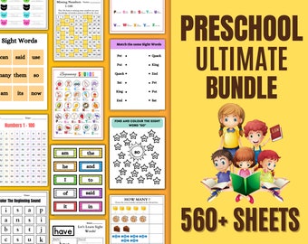 Preschool Pre-K + Kindergarten Learning Bundle | 500+ Page | Activity Worksheets | Sight Words | Dot To Dot | Color By Number