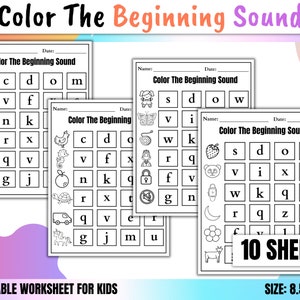 10 Printable Beginning Sounds Worksheets, Initial Sound Practice, Preschool-1st Grade Phonics, Homeschool Activities, Kindergarten Phonics