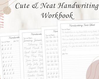 Cute Cursive Handwriting Practice Sheets, Handwriting Worksheets, Cursive Handwriting Worksheets For Kids, Printable PDF, Instant Download