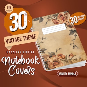 Könnte beinhalten: Ein Set mit 30 Notizbuch-Covern im Vintage-Stil mit floralen Designs. Die Cover sind digital und können für persönliche oder kommerzielle Projekte verwendet werden. Das Bundle enthält eine Vielzahl von Designs.