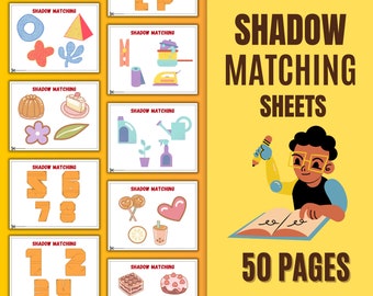 50 Shadow Matching Sheets, Vorschularbeitsblätter, druckbare Vorschularbeitsblätter, Aktivitätsarbeitsblätter, druckbare Kleinkindarbeitsblätter