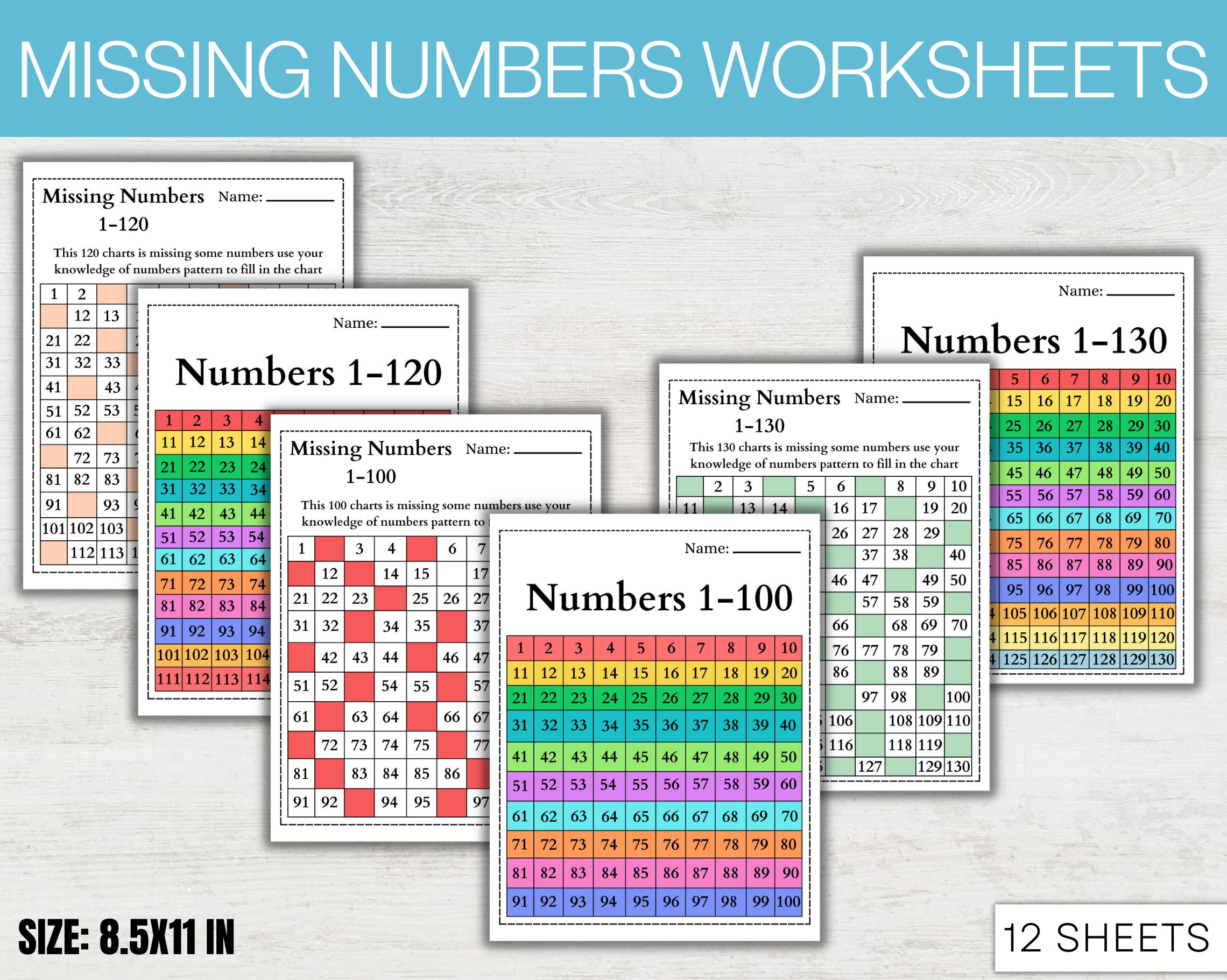 12 Printable Missing Numbers Worksheets Activity Worksheets - Etsy