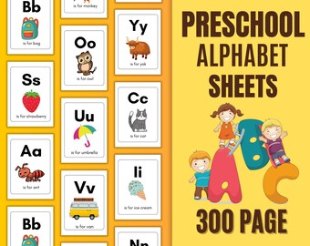 Vorschul-Alphabet-Arbeitsblatt-Bundle, Buchstabenverfolgungs-Arbeitsblätter, Alphabet-Matching, 300 Seiten, Aktivitäts-Arbeitsblätter, Vorschul-Beschäftigt-Buch