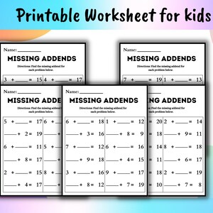 15 Printable Missing Addends Worksheets, for Kindergarten-1st Grade-2nd ...