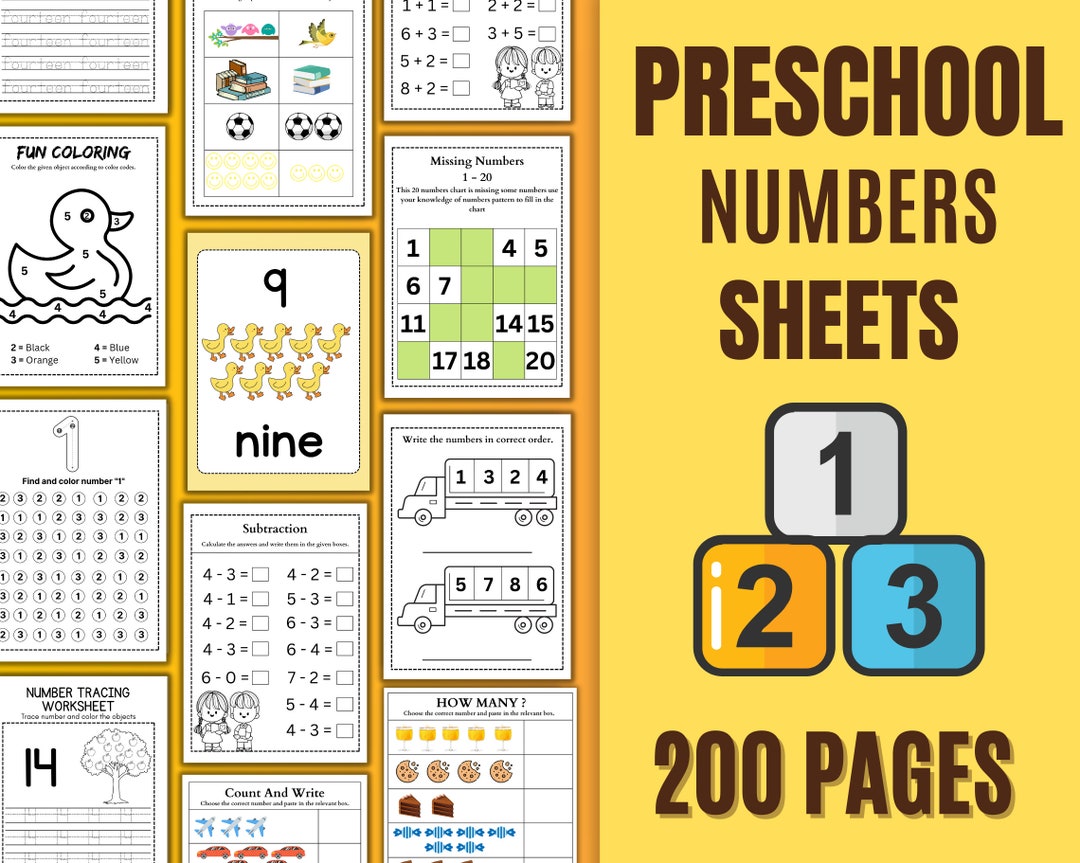 Preschool Maths Worksheet, Beginning Math, Counting, Learning to Add