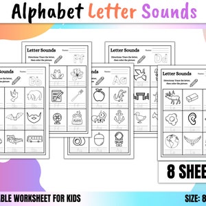 8 Alphabet Letter Sounds Worksheets Printable, Preschool Worksheets, Kindergarten Worksheets, ELA Worksheets, PDF Instant Download