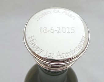 Personalised Wine Bottle Stopper - Silver Plated - Engraved Decanter Stop - Wedding Gift - Anniversary Gift - New Home Gift - Superb Quality