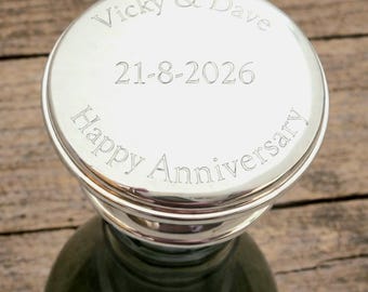 Personalised Silver Plated Wine Bottle Stopper - Engraved Anniversary, Engagement Or New Home Gift