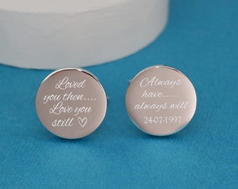 Engraved Anniversary Cufflinks: Personalized Rhodium-Plated Men's Gift