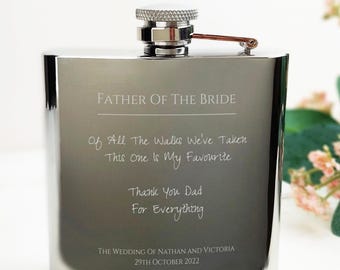 Personalised Hip Flask - Highly polished Stainless Steel - Inc Option For Your Own Handwriting/Image Engraved