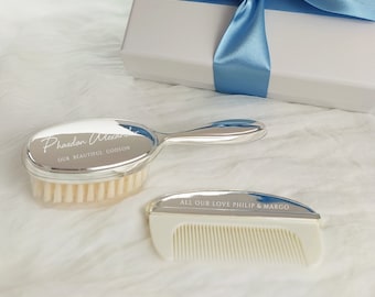 Personalised Silver Plated Baby Brush and Comb Set: New Baby, 1st Birthday, Engraved Gift
