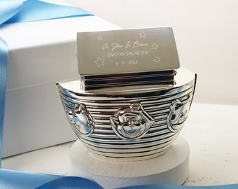 Personalised  Silver Plated Noah's Ark Money Box - Children's Gift - 1st Birthday Gift - Baby Shower Gift