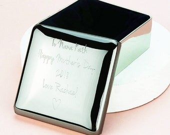 Your Own Handwriting Transferred To Square Metal Trinket/Jewellery Box - Custom Engraved Gift